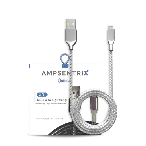 [107085008734] Câble USB-A vers Lightning non-MFI - 1m - Ampsentrix - Infinity - Argent