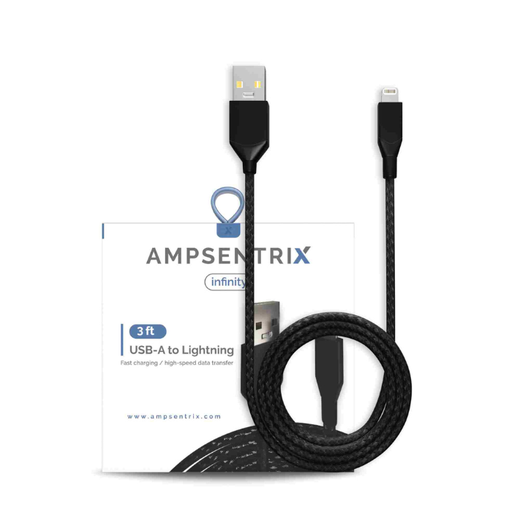 [107085008736] Câble USB-A vers Lightning non-MFI - 1m - Ampsentrix - Infinity - Noir