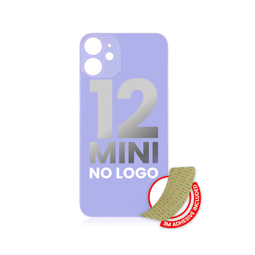 [107082081875] Vitre arrière avec adhésif 3M compatible iPhone 12 Mini - sans logo - Fente large pour caméra - Violet