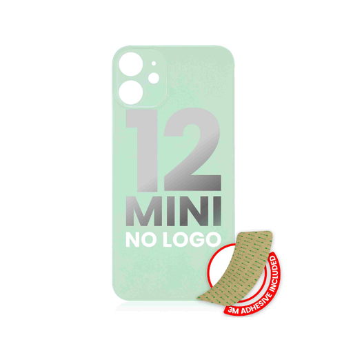 [107082081874] Vitre arrière avec adhésif 3M compatible iPhone 12 Mini - sans logo - Fente large pour caméra - Vert