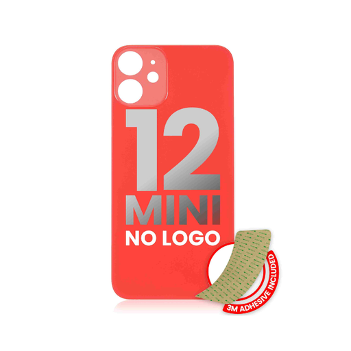 [107082081873] Vitre arrière avec adhésif 3M compatible iPhone 12 Mini - sans logo - Fente large pour caméra - Rouge