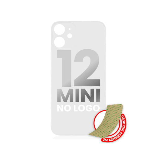 Vitre arrière avec adhésif 3M pour iPhone 12 Mini - sans logo - Fente large pour caméra - Blanc