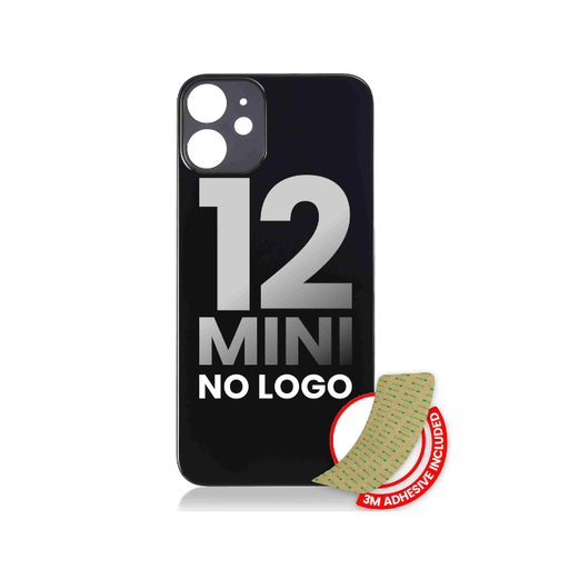 [107082081870] Vitre arrière avec adhésif 3M compatible iPhone 12 Mini - sans logo - Fente large pour caméra - Noir