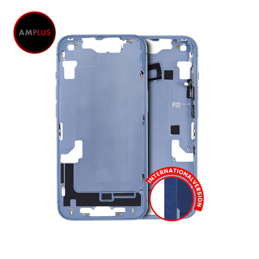 Châssis central avec boutons Power et Volumes pour iPhone 14 - Version internationale - Aftermarket Plus - Bleu