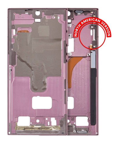 Châssis central compatible SAMSUNG S22 Ultra 5G - Version US et Internationale - Burgundy