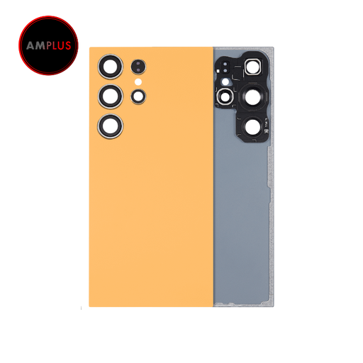 Vitre arrière avec lentille caméra compatible SAMSUNG S24 Ultra 5G - Sans logo - Aftermarket Plus - Titanium Orange