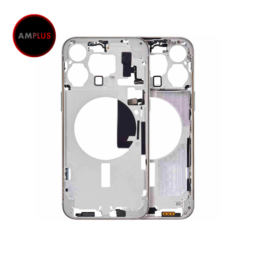 Châssis central avec boutons Power et Volumes pour iPhone 15 Pro Max - Version Internationale - Aftermarket Plus - Blanc Titane