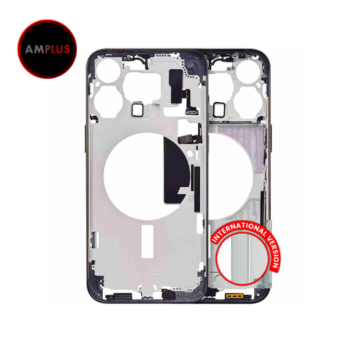 Châssis central avec boutons Power et Volumes pour iPhone 15 Pro Max - Version Internationale - Aftermarket Plus - Bleu Titane