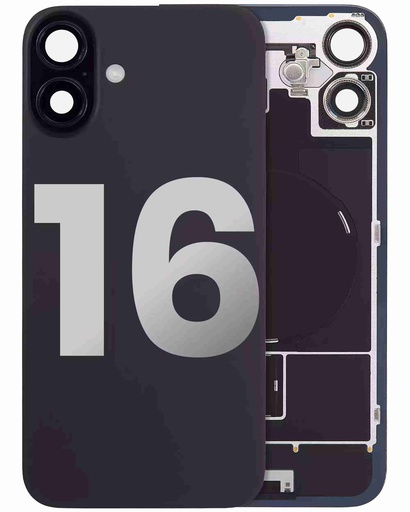 Vitre arrière ORIGINALE pour iPhone 16 - avec plaque en métal - NFC - Magsafe - Nappe Flash - Grade A - Noir