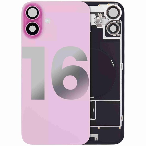 Vitre arrière ORIGINALE pour iPhone 16 - avec plaque en métal - NFC - Magsafe - Nappe Flash - Grade A - Rose