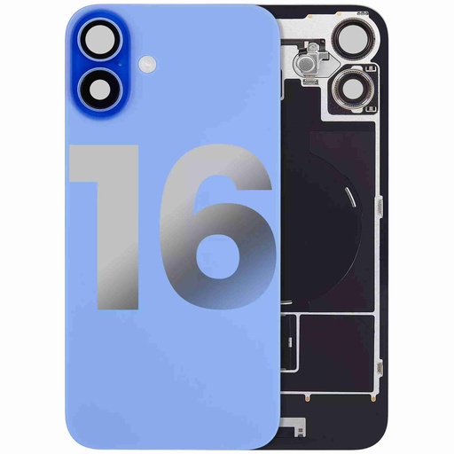 Vitre arrière ORIGINALE pour iPhone 16 - avec plaque en métal - NFC - Magsafe - Nappe Flash - Grade A - Bleu Ultramarine