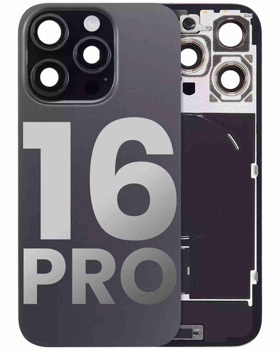 Vitre arrière ORIGINALE pour iPhone 16 Pro - avec plaque en métal - NFC - Magsafe - Nappe Flash - Grade A - Titane noir