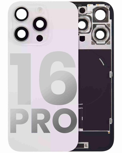 Vitre arrière ORIGINALE pour iPhone 16 Pro - avec plaque en métal - NFC - Magsafe - Nappe Flash - Grade A - Titane blanc
