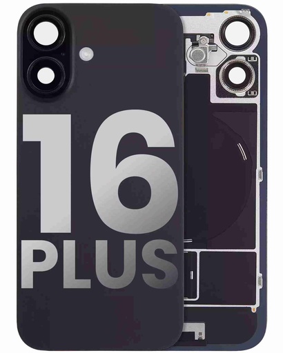 Vitre arrière ORIGINALE pour iPhone 16 Plus - avec plaque en métal - NFC - Magsafe - Nappe Flash - Grade A - Noir
