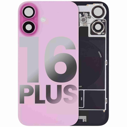 Vitre arrière ORIGINALE pour iPhone 16 Plus - avec plaque en métal - NFC - Magsafe - Nappe Flash - Grade A - Rose