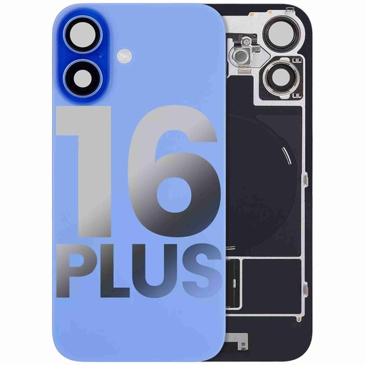 Vitre arrière ORIGINALE pour iPhone 16 Plus - avec plaque en métal - NFC - Magsafe - Nappe Flash - Grade A - Bleu Ultramarine