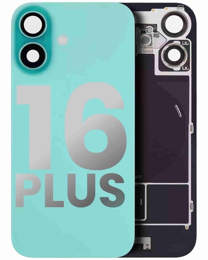 Vitre arrière ORIGINALE pour iPhone 16 Plus - avec plaque en métal - NFC - Magsafe - Nappe Flash - Grade A - Bleu Sarcelle