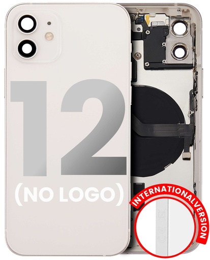 Vitre arrière avec petits composants pré-installés pour iPhone 12 - Version internationale - Sans logo - Aftermarket Plus - Blanc