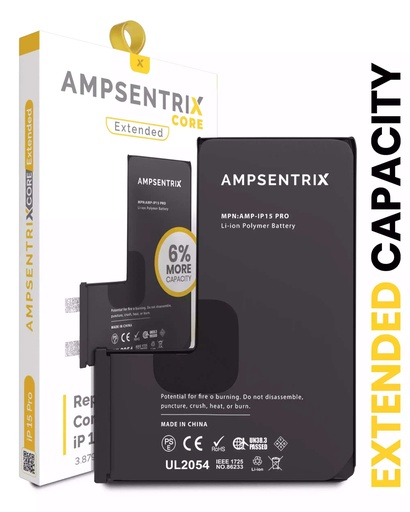 Batterie haute capacité SANS BMS pour iPhone 15 Pro - AmpSentrix Core Extended
