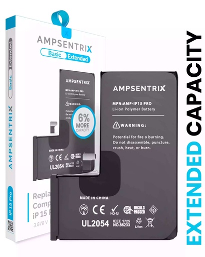 Batterie haute capacité pour iPhone 15 Pro - AmpSentrix Basic Extended