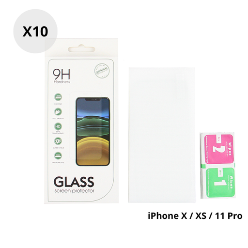 Lot de 10 verres trempés 2,5D pour iPhone X - XS - 11 Pro
