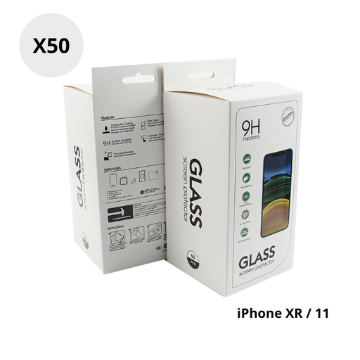 Lot de 50 verres trempés 2,5D pour iPhone XR et 11