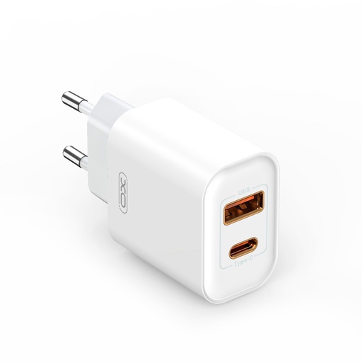 Chargeur mural XO - CE12 PD - QC 3.0 - 20W - 1x USB-A et 1x USB-C Blanc