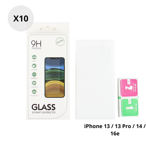 Lot de 10 verres trempés 2,5D pour iPhone 13 - 13 Pro - 14 - 16e - 6,1"