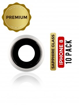 Lot de 10 lentilles caméra arrière avec support pour iPhone 8 - SE - 2020 - SE - 2022 - Argent - Saphir véritable - Premium
