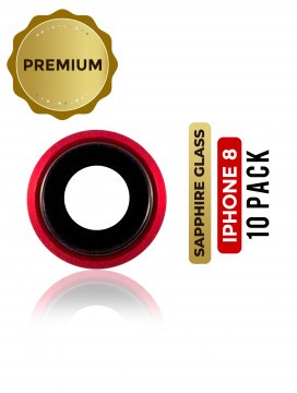 Lot de 10 lentilles caméra arrière avec support pour iPhone 8 - SE - 2020 - SE - 2022 - Rouge - Saphir véritable - Premium