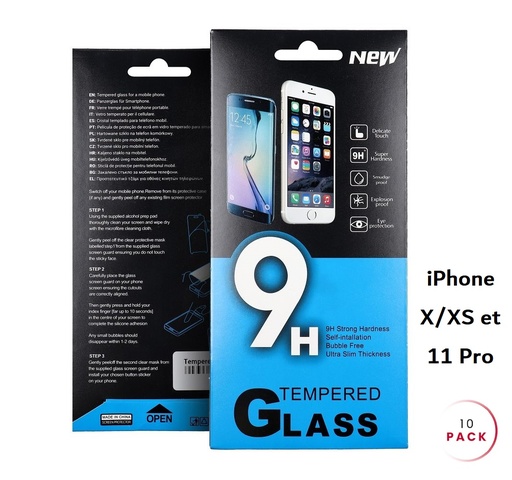 [A-01345] Lot de 10 verres trempés compatibles iPhone X - XS - 11 Pro