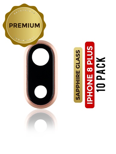 Lot de 10 lentilles caméra arrière avec support pour iPhone 8 Plus - Or Rose - Saphir véritable - Premium