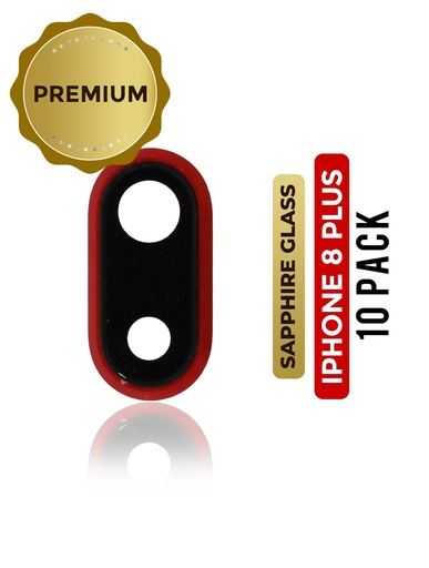 Lot de 10 lentilles caméra arrière avec support pour iPhone 8 Plus - Rouge - Saphir véritable - Premium