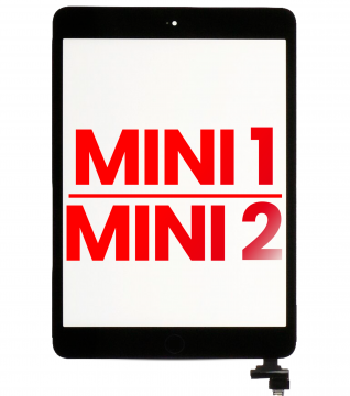 [107082006140] Vitre tactile compatible iPad Mini 1 - iPad Mini 2 avec bouton Home - Aftermarket Plus - Noir