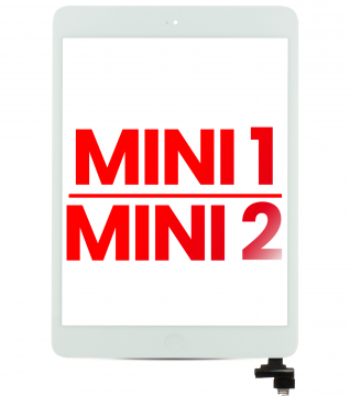 [107082006141] Vitre tactile compatible iPad Mini 1 - iPad Mini 2 avec bouton Home - Aftermarket Plus - Blanc
