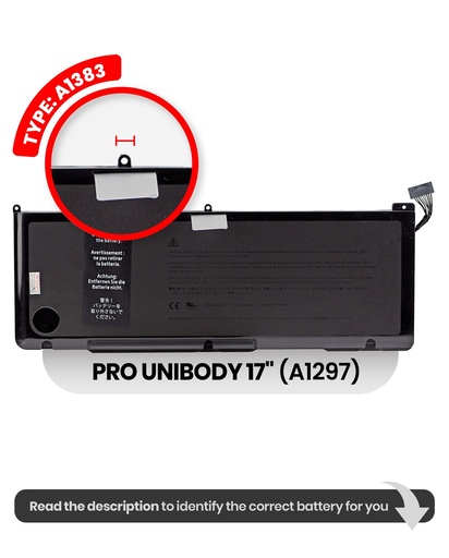 [107082068524] Batterie A1383 compatible pour MacBook Pro Unibody 17" - A1297 Début 2011