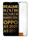 Bloc écran LCD sans châssis pour Realme 5i - 5 - 5S - C3 - C3i - 6i - Narzo 20A - OPPO A5 2020 - A9 2020 - Reconditionné - Toutes couleurs
