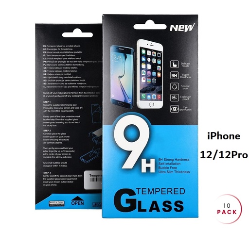 [A-09132] Lot de 10 verres trempés compatibles iPhone 12 - 12 Pro