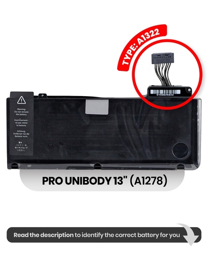 Batterie A1322 pour MacBook Pro Unibody 13" A1278 - Milieu 2009 à Milieu 2012
