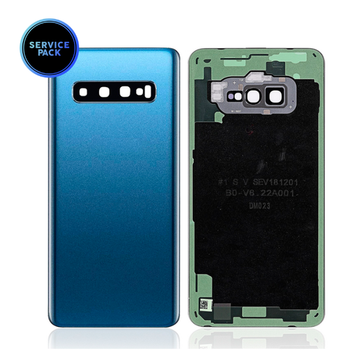 [107082020179] Vitre arrière avec lentille caméra pour SAMSUNG S10 - G973 - Version US - SERVICE PACK - Bleu Prisme