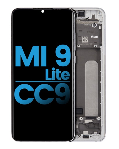 [107082113502] Bloc écran LCD avec châssis compatible Xiaomi Mi 9 Lite - AfterMarket Incell - Blanc Perlé