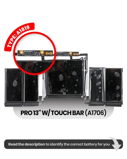 [107082068106] Batterie A1819 compatible MacBook Pro 13" Touch Bar - A1706 Fin 2016 Début 2017
