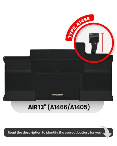 Batterie A1496 pour MacBook Air 13" - A1466 Milieu 2012 et A1405 Milieu 2013 Début 2014 Début 2015 Milieu 2017