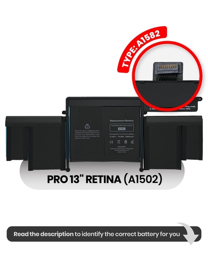 [107082067513] Batterie A1582 compatible MacBook Pro Retina 13" - A1502 Début 2015