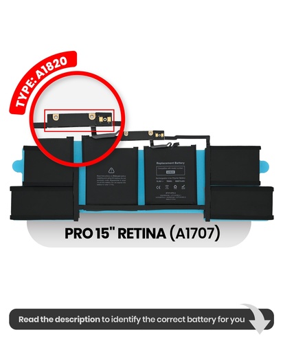 Batterie A1820 pour MacBook Pro Retina 15" - A1707 Fin 2016 Milieu 2017