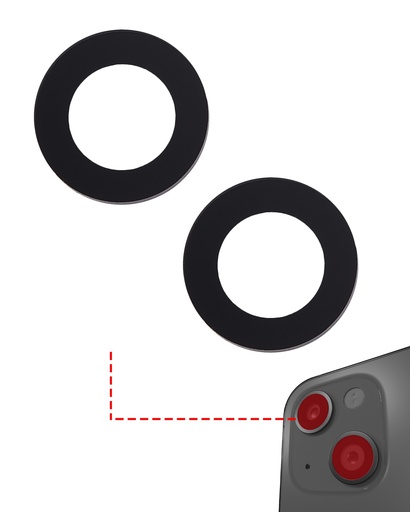 Lentille caméra arrière - Verre seul pour iPhone 14 - 14 Plus - 15 - 15 Plus - Aftermarket Plus - 2 pièces