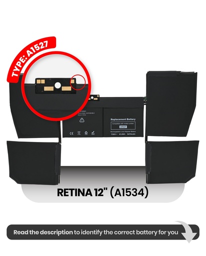 [107082067946] Batterie A1527 compatible pour MacBook Retina 12" - A1534 - Debut 2015