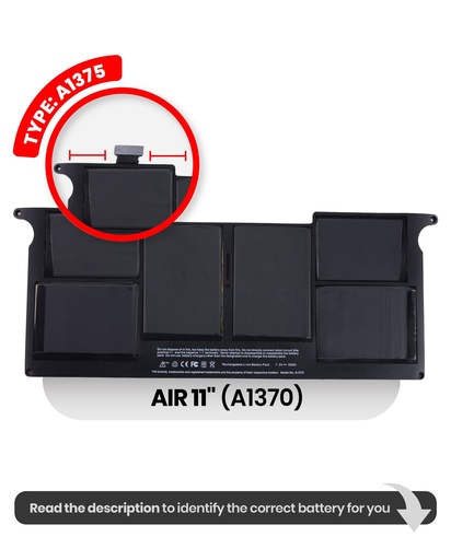 [107082068304] Batterie A1375 compatible pour MacBook Air 11" - A1370 Fin 2010