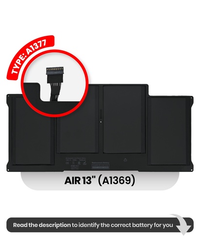 Batterie A1377 pour MacBook Air 13" - A1369 Fin 2010