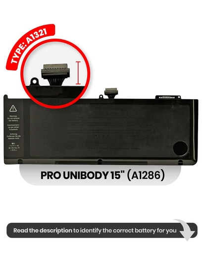 [107082067323] Batterie A1321 compatible pour MacBook Pro Unibody 15" - A1286 Milieu 2009 Milieu 2010